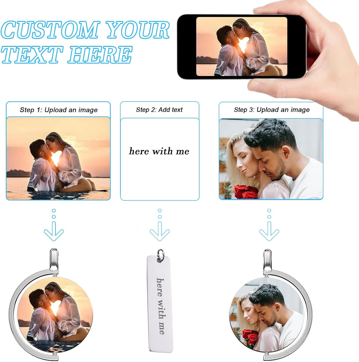 Custom Keychain with Picture Double-sided Personalized Photo Text Keychain, Gift for Anniversary