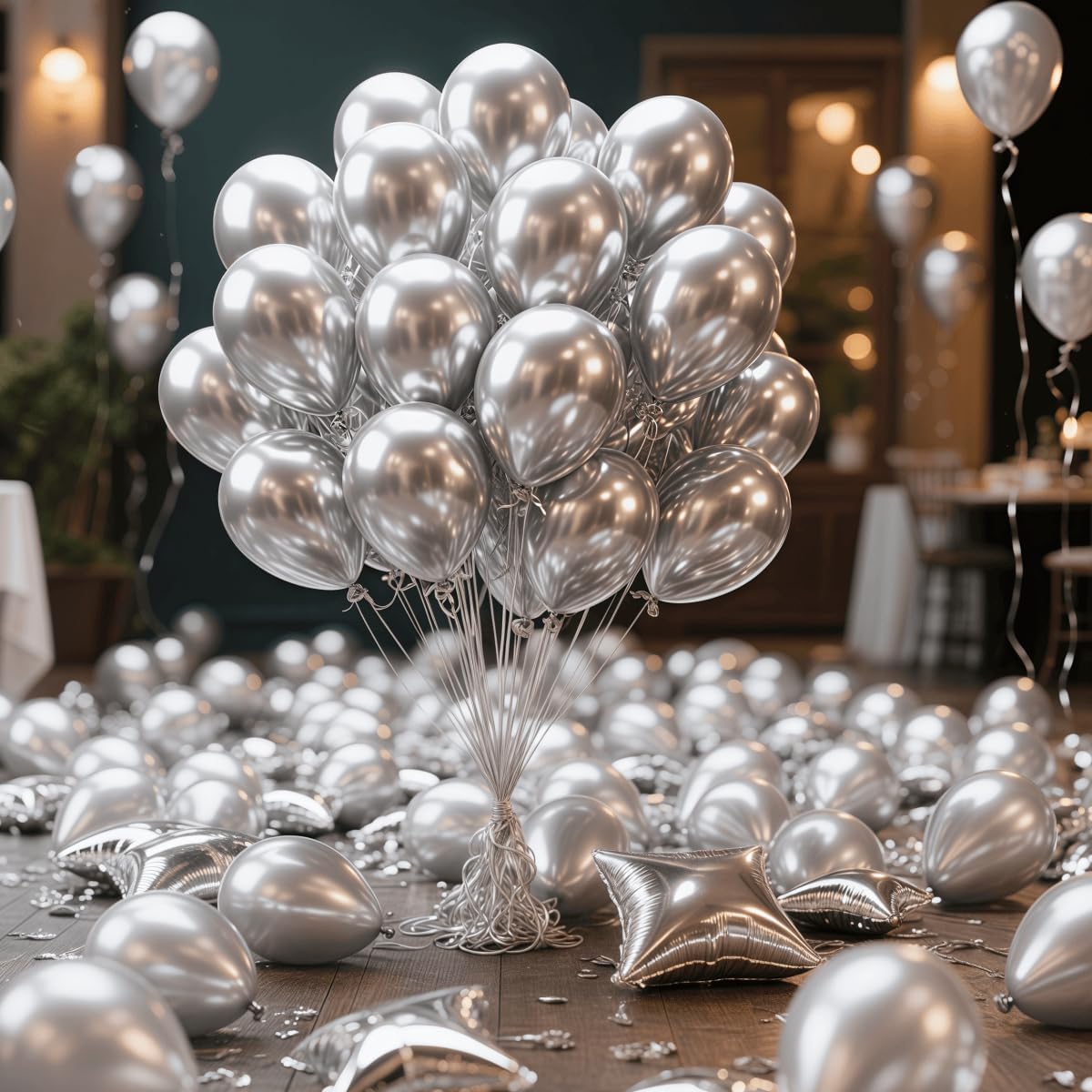 300 Pcs Metallic Silver Balloons 12 Inch Silver Chrome Balloon for Wedding, Birthday, Baby Shower