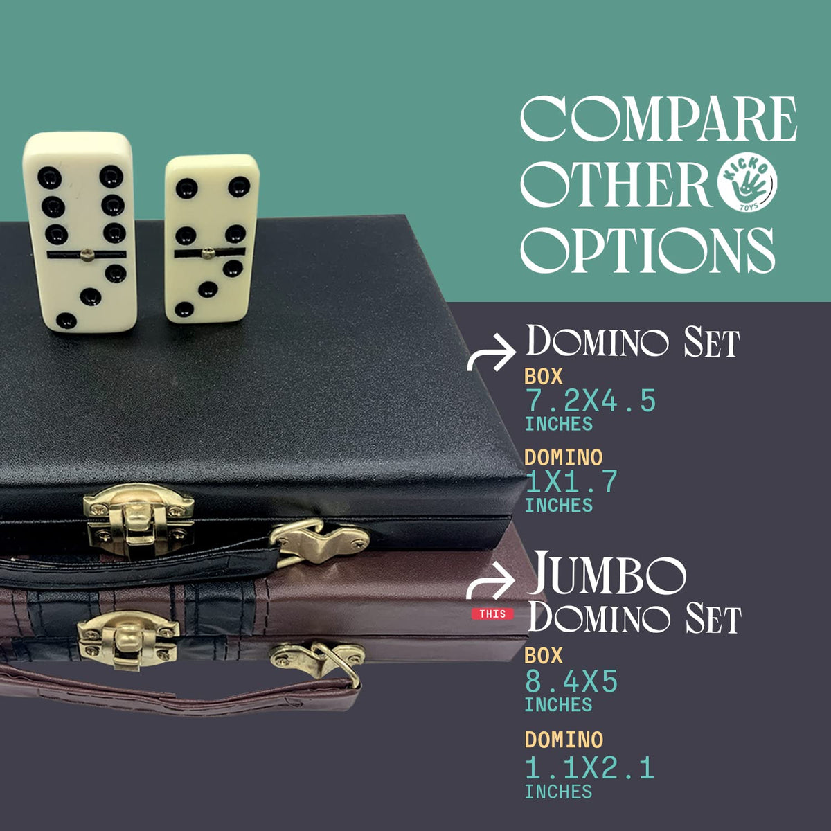 Kicko Premium Classic Domino Set - Jumbo - Double Six - 28 Thick Pieces in Durable Wooden Vegan