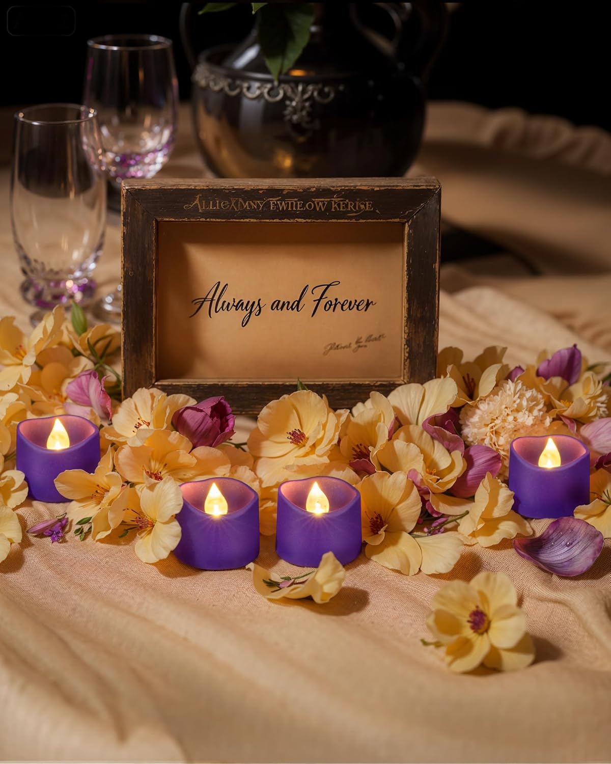 Homemory Purple Tea Lights Candles Battery Operated, 200+Hour Flameless Flickering Fake Electric