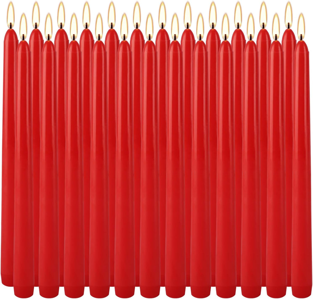 24 Pack Red Taper Candles, 7-8 Hours Burn Time, Unscented, Smokeless and Dripless, 0.75 x 10 Inch