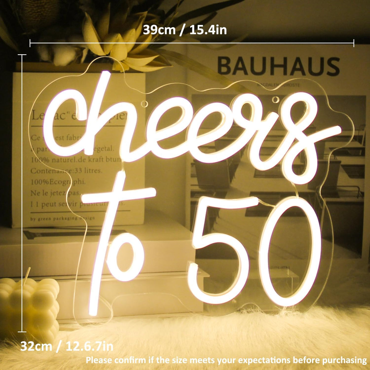 Cheers to 50 Neon Sign Happy 50th Birthday Neon Signs for Wall Decor Warm White LED Neon Light Sign