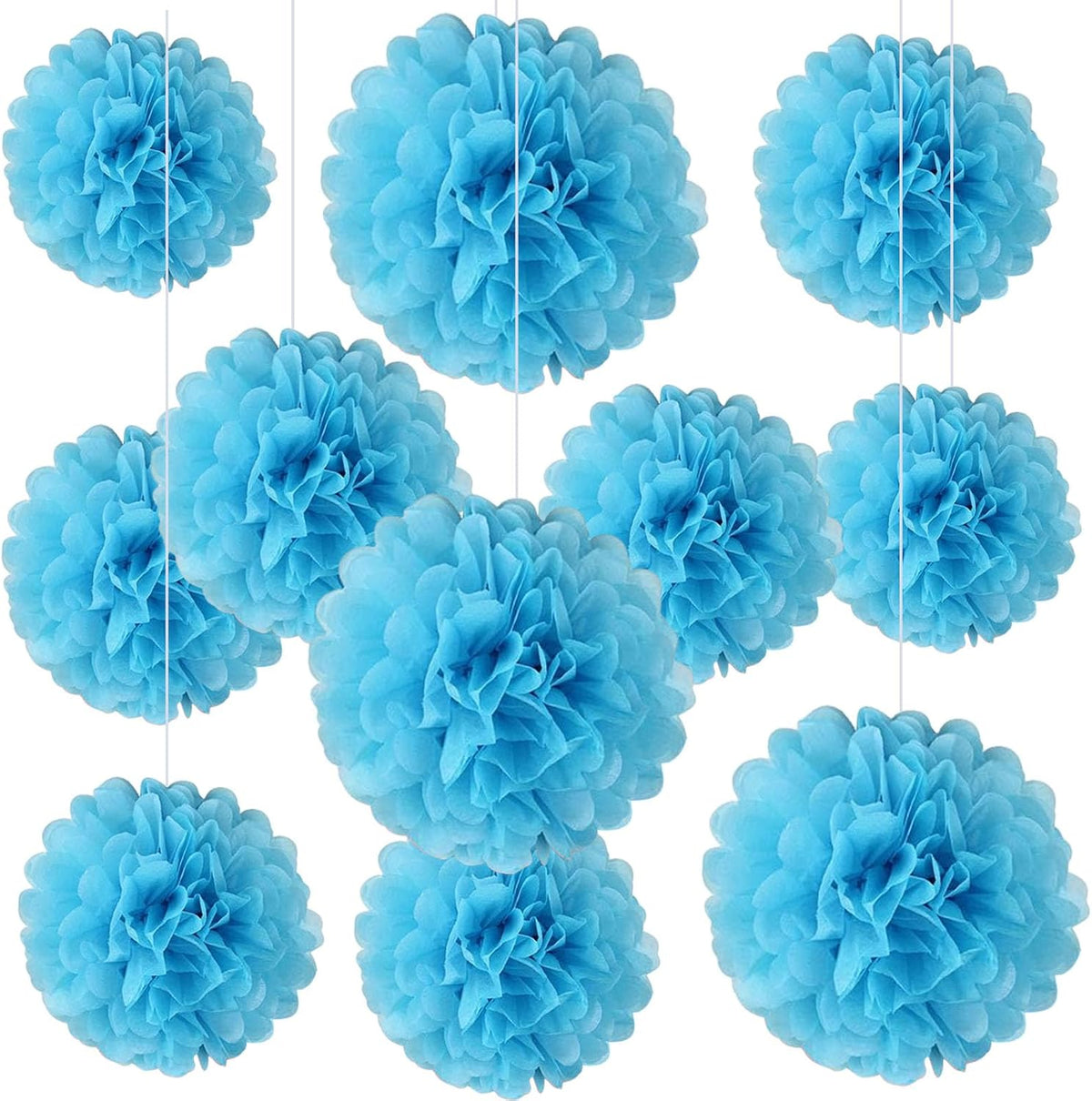 20 PCS Baby Blue Tissue Paper Pom Poms, Tissue Pom Poms Flowers, Sizes of 6", 10", 12", 14" Hanging