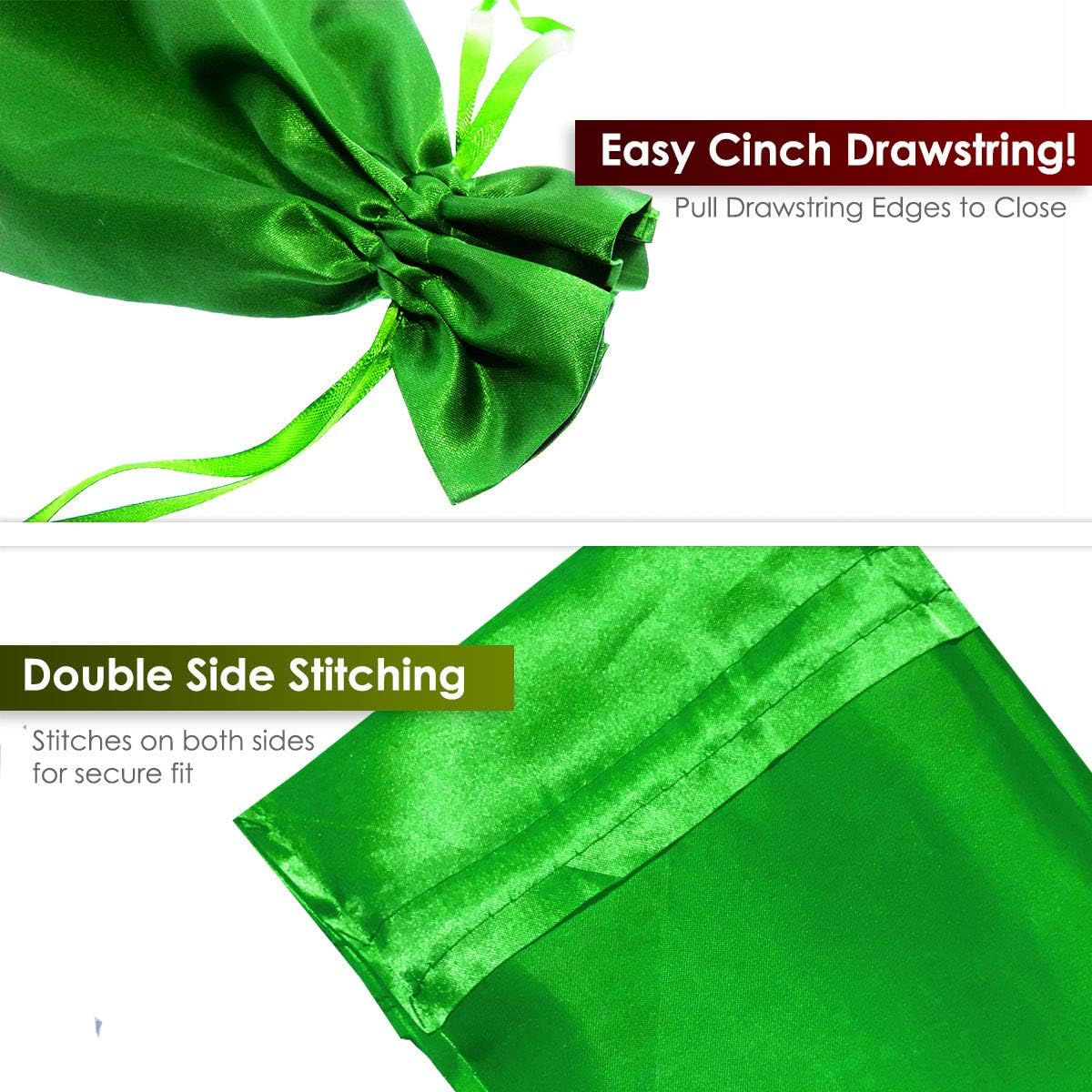 4" x 6" Green Satin Gift Bags, Jewelry Bags, Wedding Favor Drawstring Bags Baby Shower Christmas
