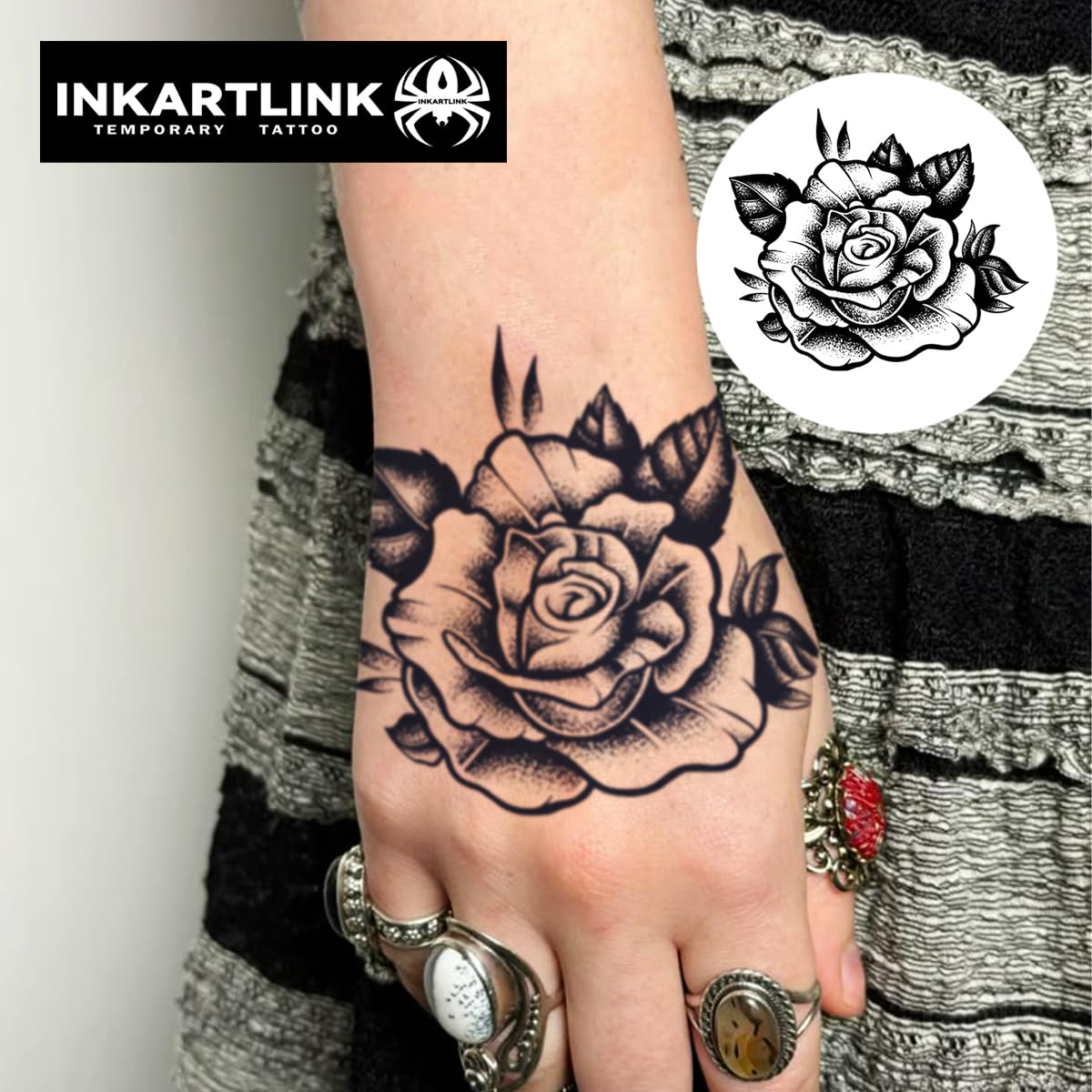 INKARTLINK Tattoo Tech, 2 Sheets Medium Semi Permanent Tattoo, Temporary Tattoos, Last 1-2 Weeks