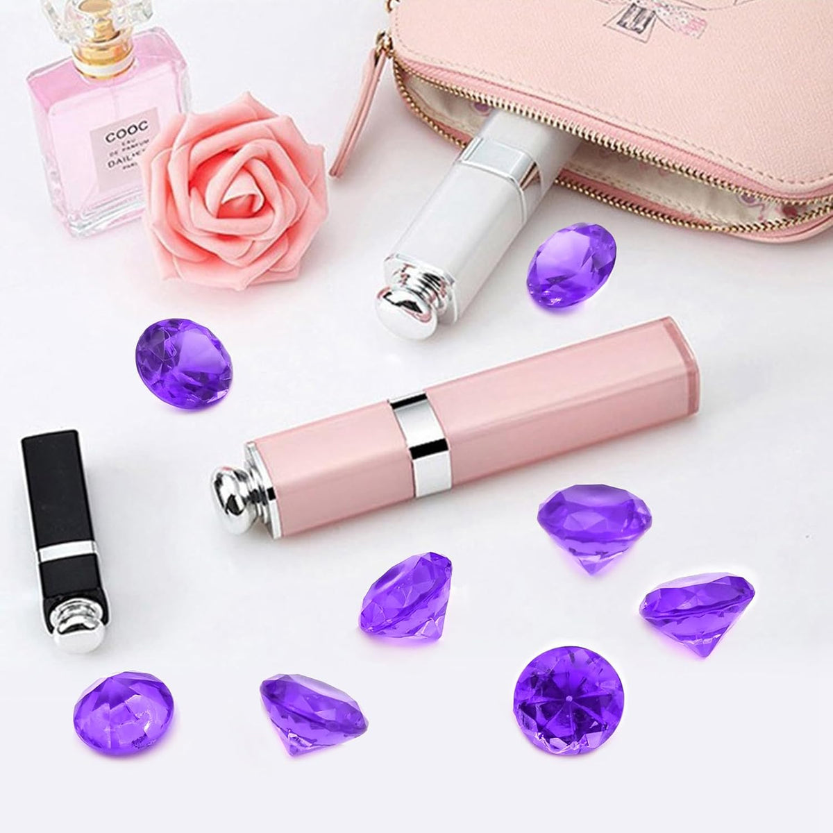 100 PCS Acrylic Diamond Gems, Purple Acrylic Diamonds 1 Inch Acrylic Gemstones Vase Filler Fake
