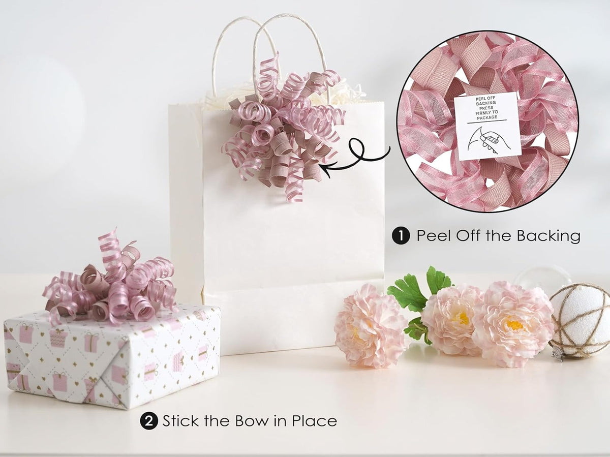 HUIHUANG Self-Adhesive Curly Bows Gift Wrap Accessory Dusty Rose Gift Bow 5 inch x 8 Counts Dusty