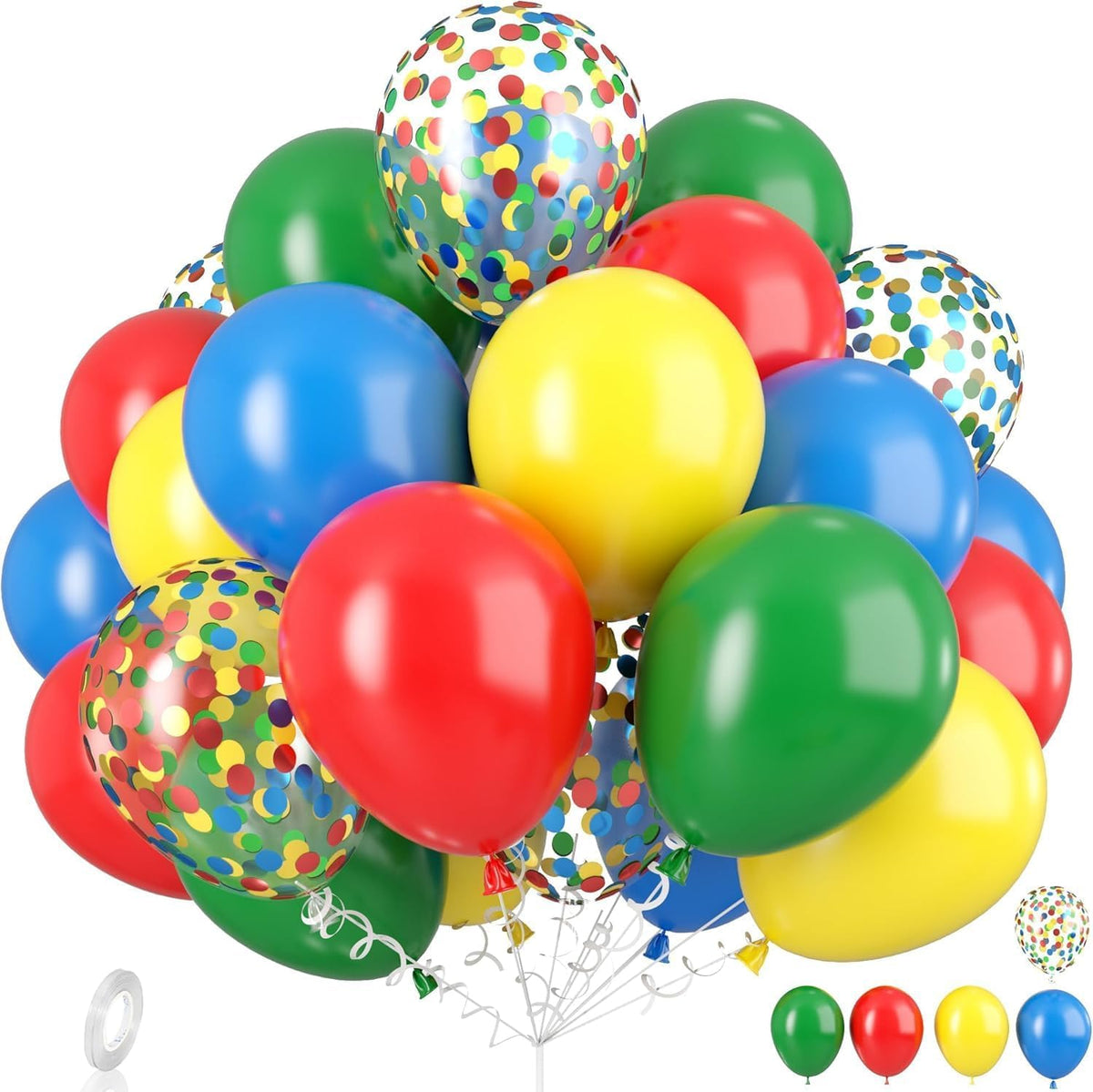 Red Yellow Blue Balloons, Rainbow Assorted Latex Balloons, Red Blue Green Yellow with Colourful