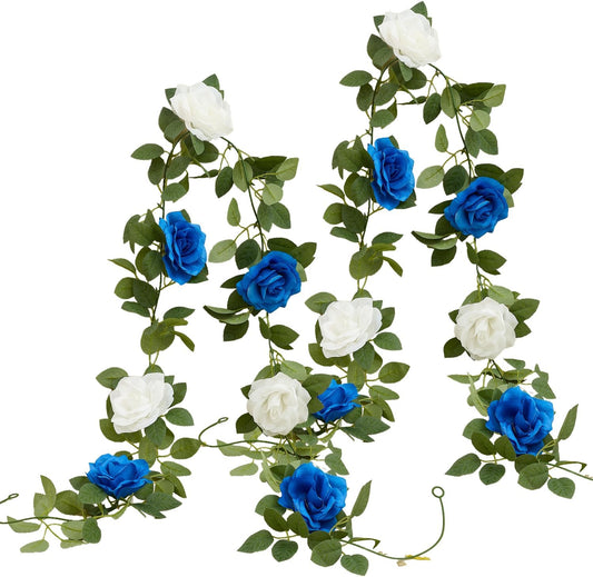 Royal Blue Artificial Rose Garlands Rose Vines Leaves Banners Hanging Floral Garland Fake Rose