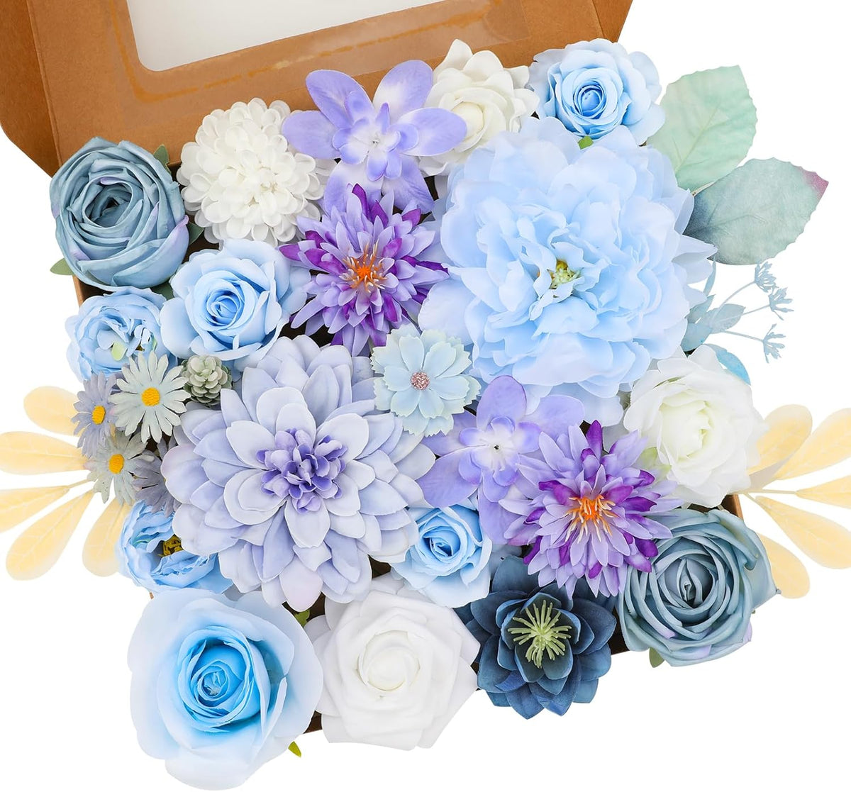 Floweroyal Artificial Flowers Combo Purple Flowers Mix Silk Flowers Dahlia Roses with Stems for DIY