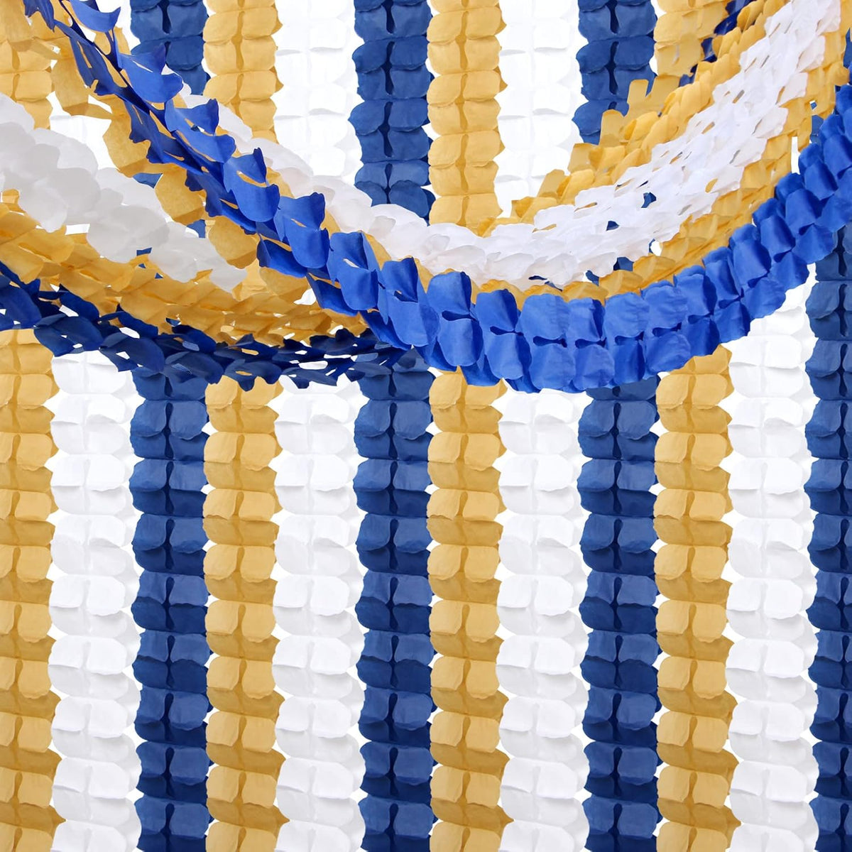 Navy-Blue White-Gold Party-Decorations Streamers Garland - 12pcs Royal Blue Graduation 2025 4-Leaf