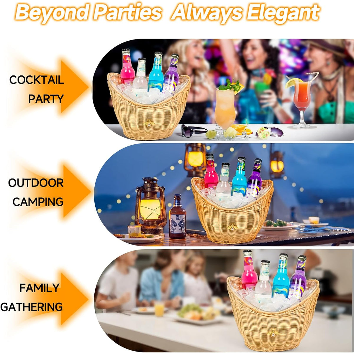 Lexenic Ice Bucket with Handle Hole, Woven and Acrylic Double Layer Basket Design, 4L Champagne