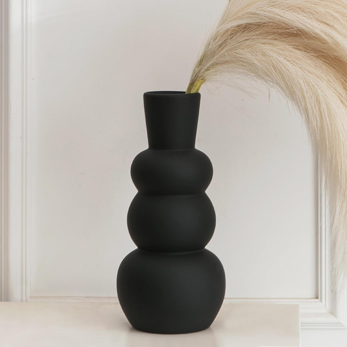 Black Vase, Modern Ceramic Vase, Black Matte Clay Vases for Pampas Grass, Minimalist Home Fresh