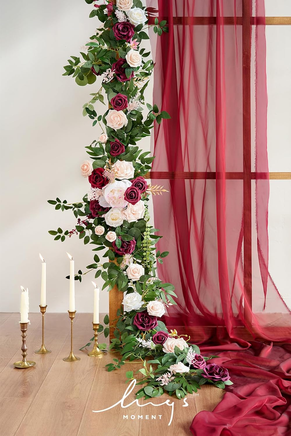 Ling's Moment 9FT Spring Flower Garland - Wedding Arch Flowers, Eucalyptus & Rose, Artificial