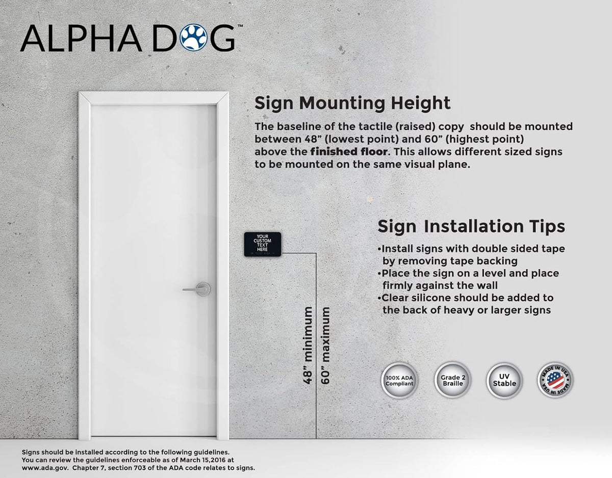 ALPHA DOG ADA SIGNS Custom ADA Compliant Braille Sign, 6"x9" Room Identification Plaque, Tactile
