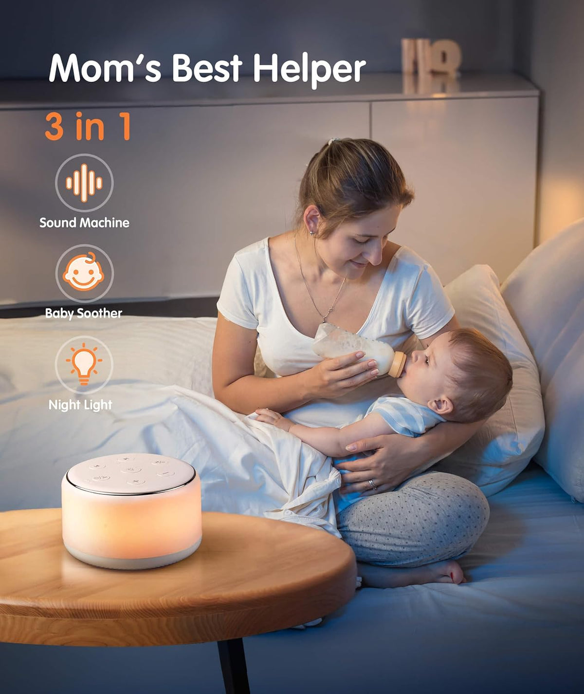 FamiSym White Noise Sound Machine Baby for Sleeping with Night Light – 34 Soothing Sounds