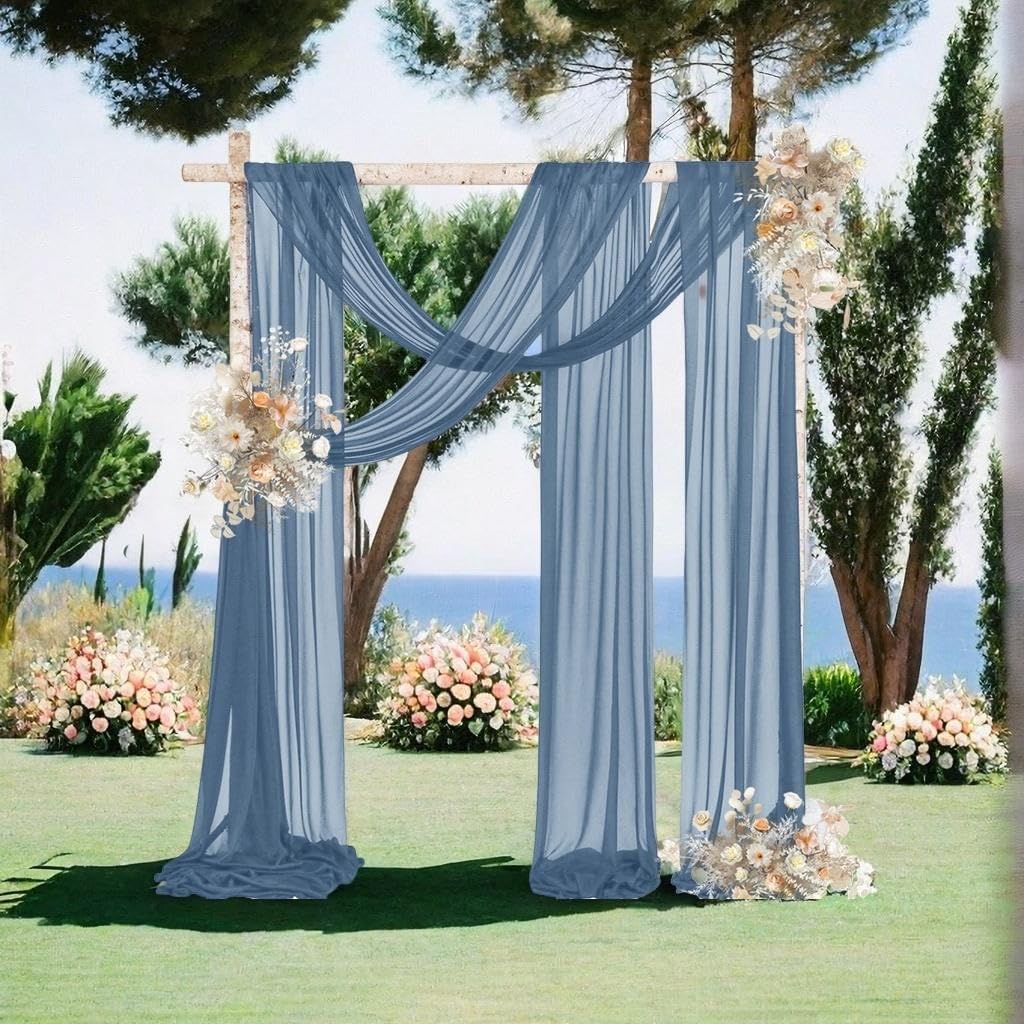 MLMW Wedding Arch Draping Fabric 2 Panels 29" x 20Ft Dusty Blue Sheer Wedding Arch Backdrop Drapes