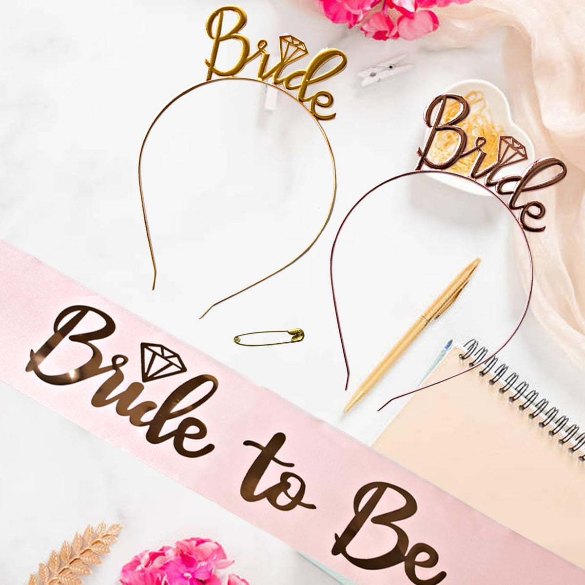 3 Pack Bride to Be Decorations Set, Bride to Be Sash, White Bride Veil, Bride Headband Tiara for
