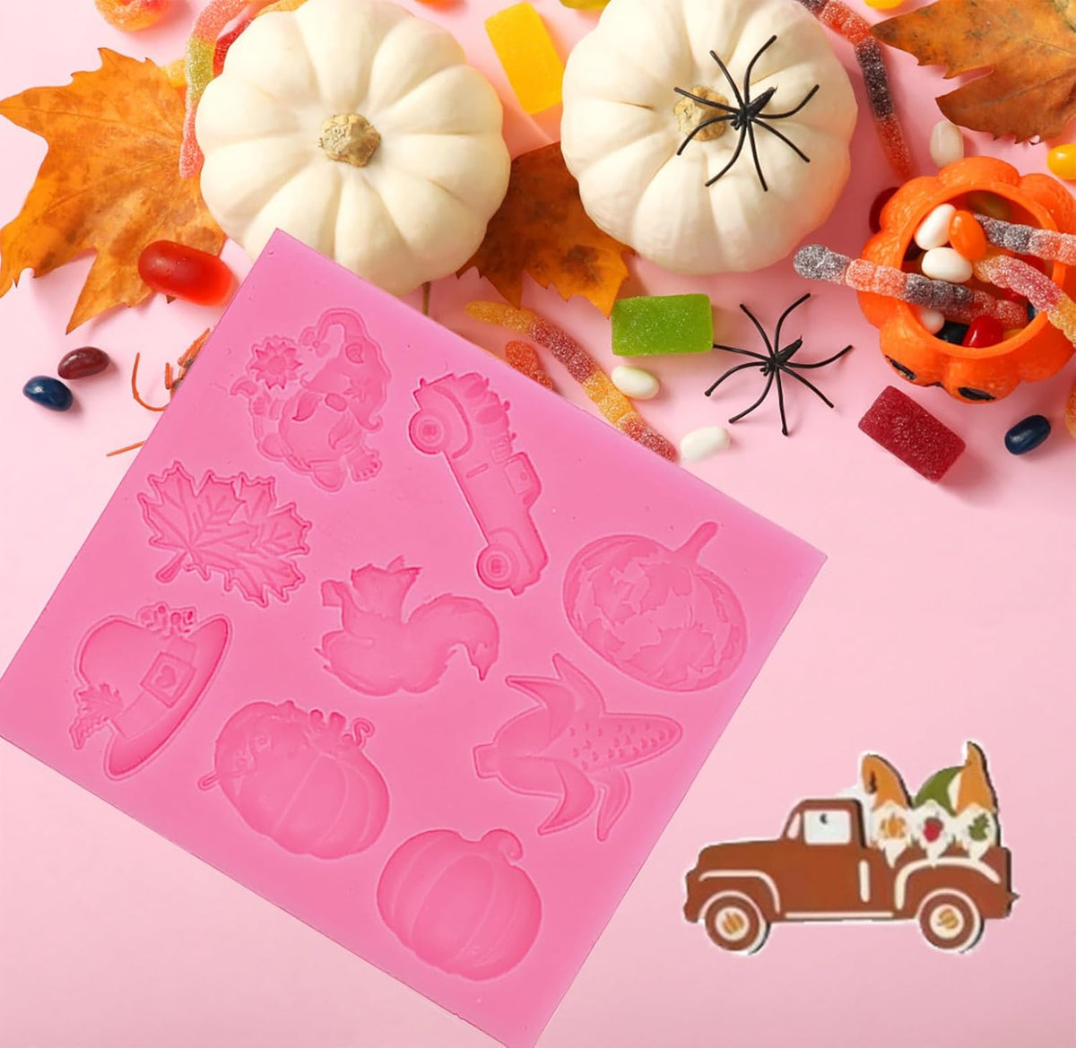 Thanksgiving Day Fondant Mold Halloween Fall Leaf Pumpkin Chocolate Candy Fondant Silicone Mold，DIY