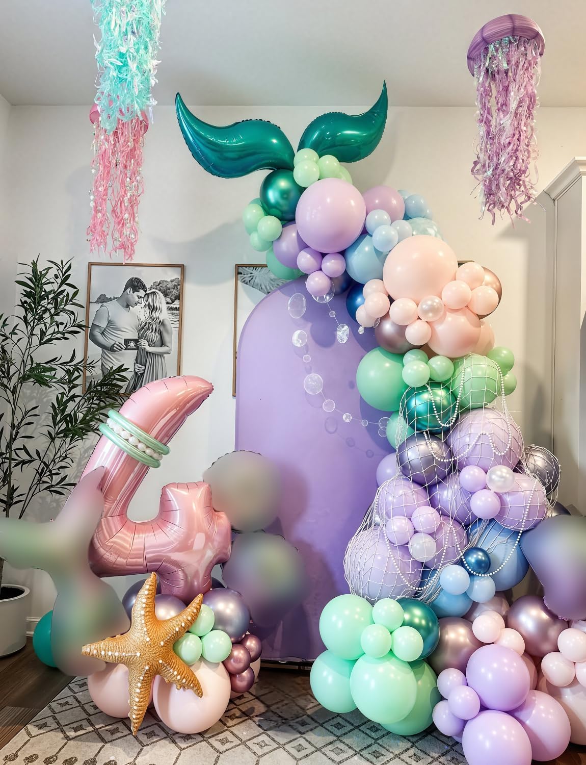 Mermaid Balloons - 12Inch Purple Pink Green Blue Balloons Glitter Metallic Purple Green Balloon