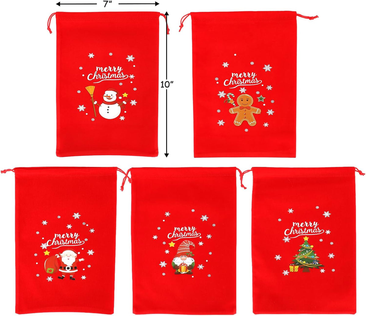 Tapleap Velvet Coth Christmas Bags with Drawstring, 50Pcs 7x10 for Wrapping Christmas Party Favors