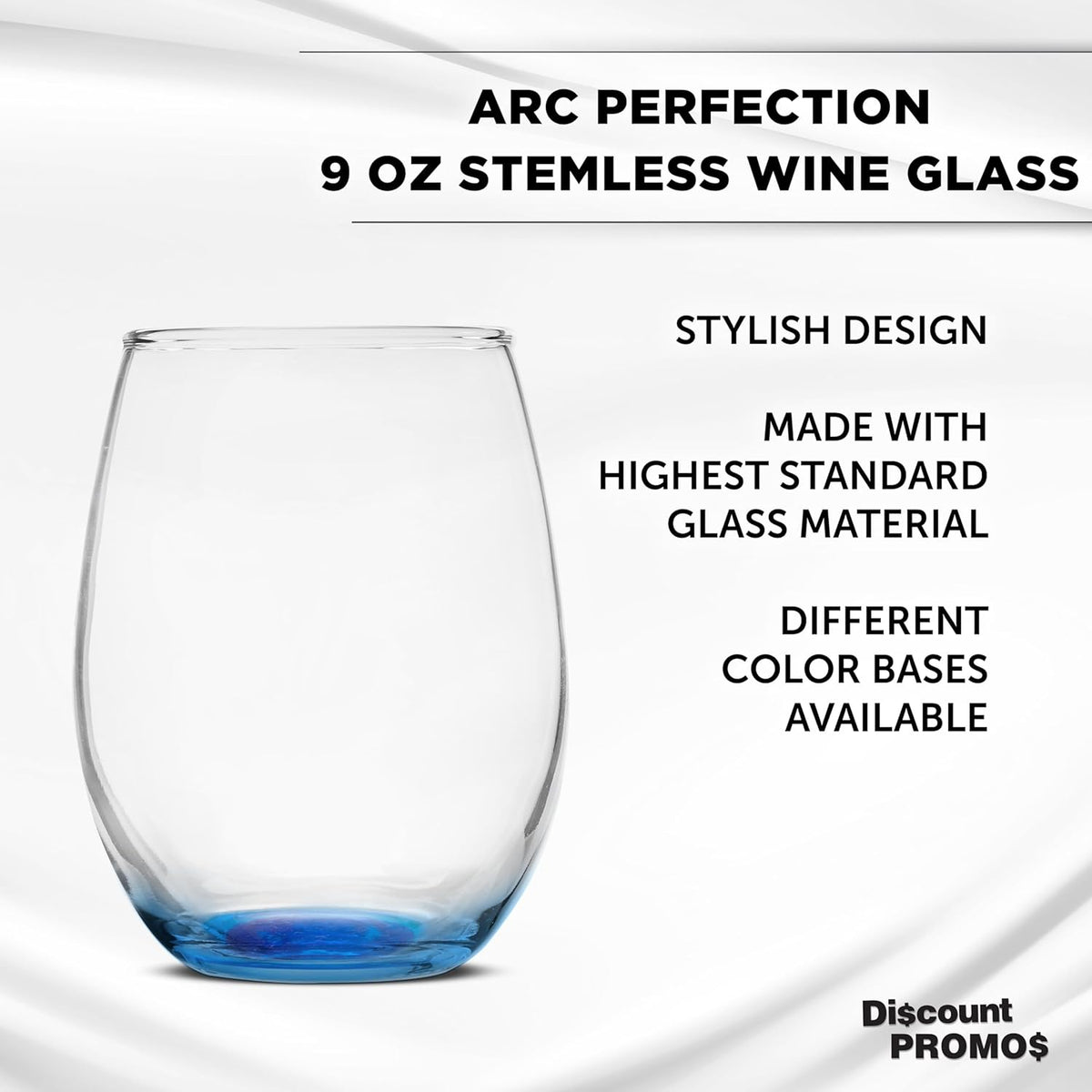 DISCOUNT PROMOS Stemless Wine Glass 9 oz. Set of 10, Bulk Pack - Great for Wedding Favors