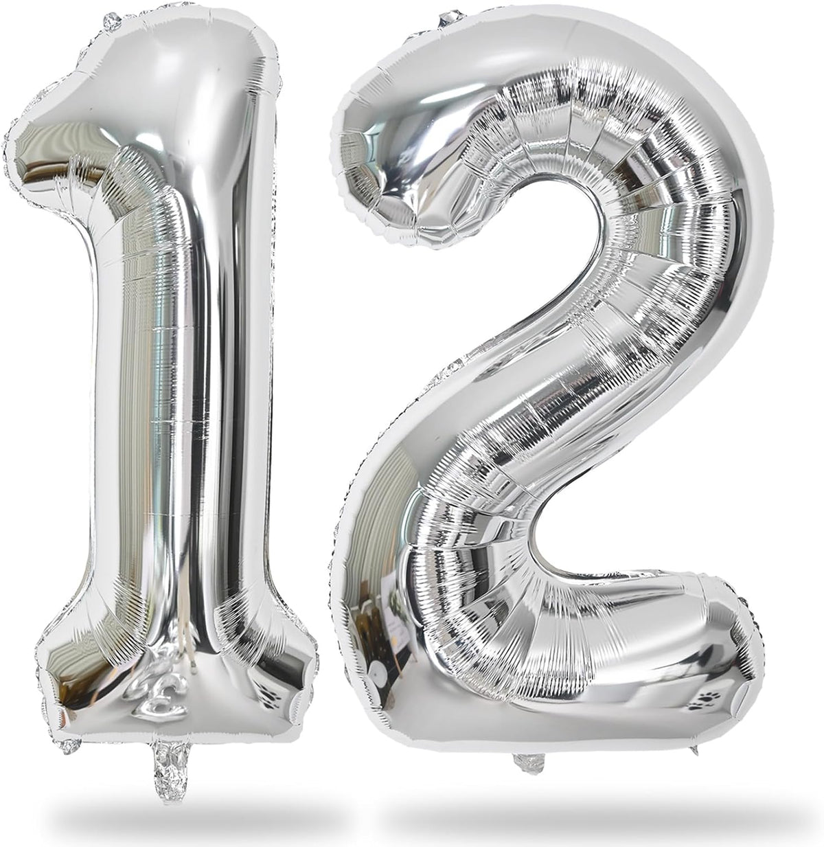 Silver 12th Birthday Balloons for Boys, 40 Inch Mylar Self Inflating 12 Balloon Number, Big Foil 1