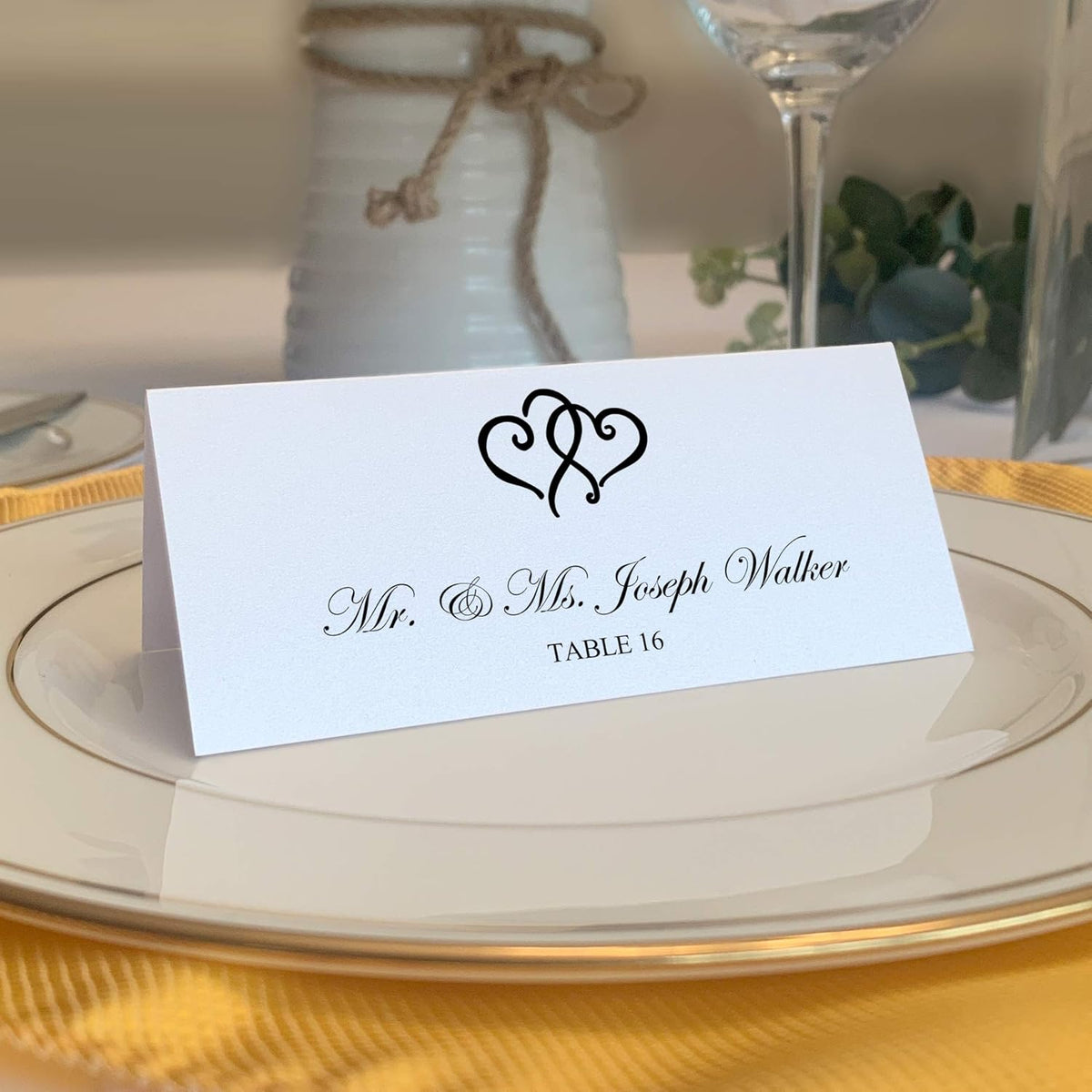 Linked Hearts Place Cards, Black (Choose Color), Set of 150, Pre-cut and Scored - Wedding, Party