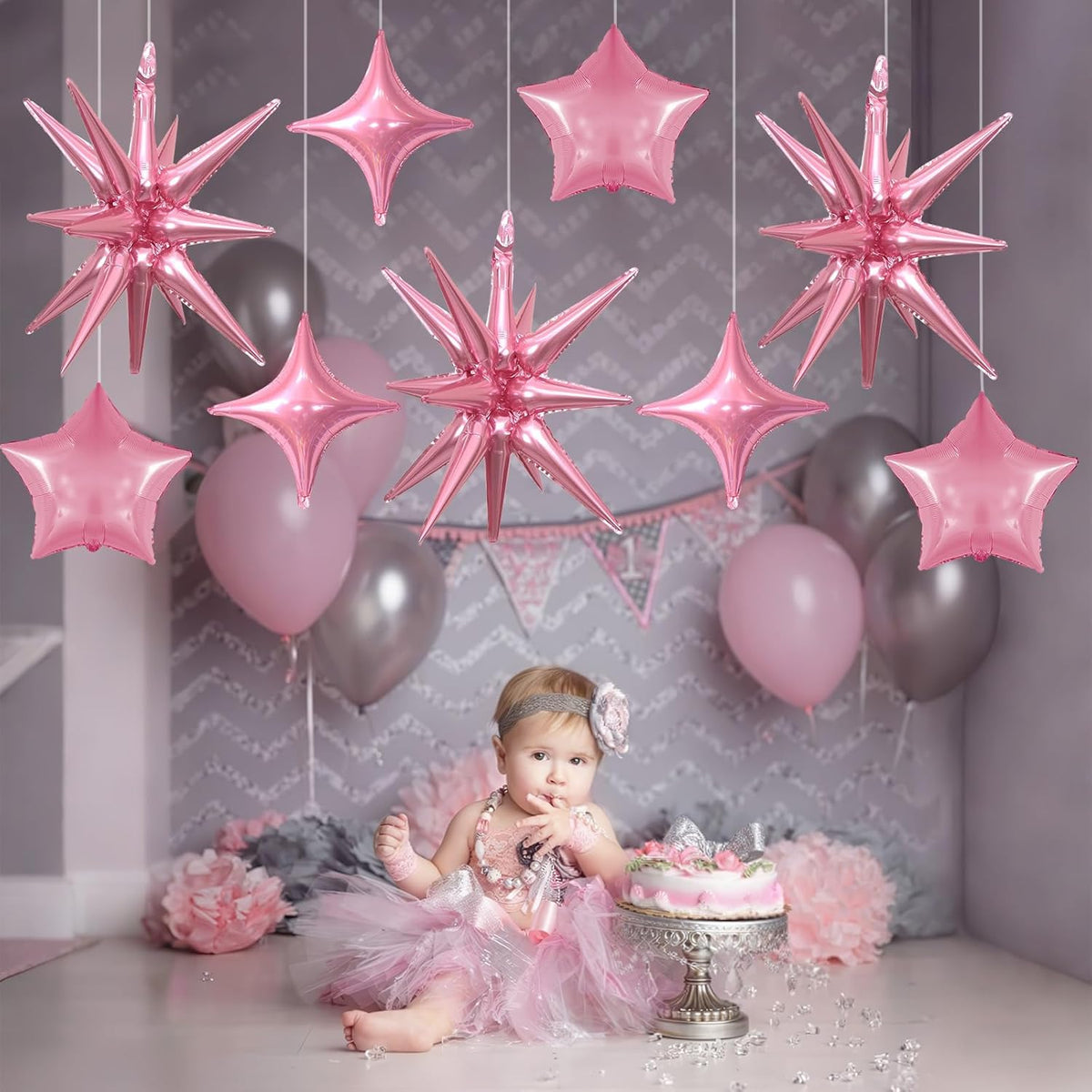 Pink Star Balloons, 22in Large Star Balloons Foil 10in 4-Pointed & Pink Pentagram Balloon for