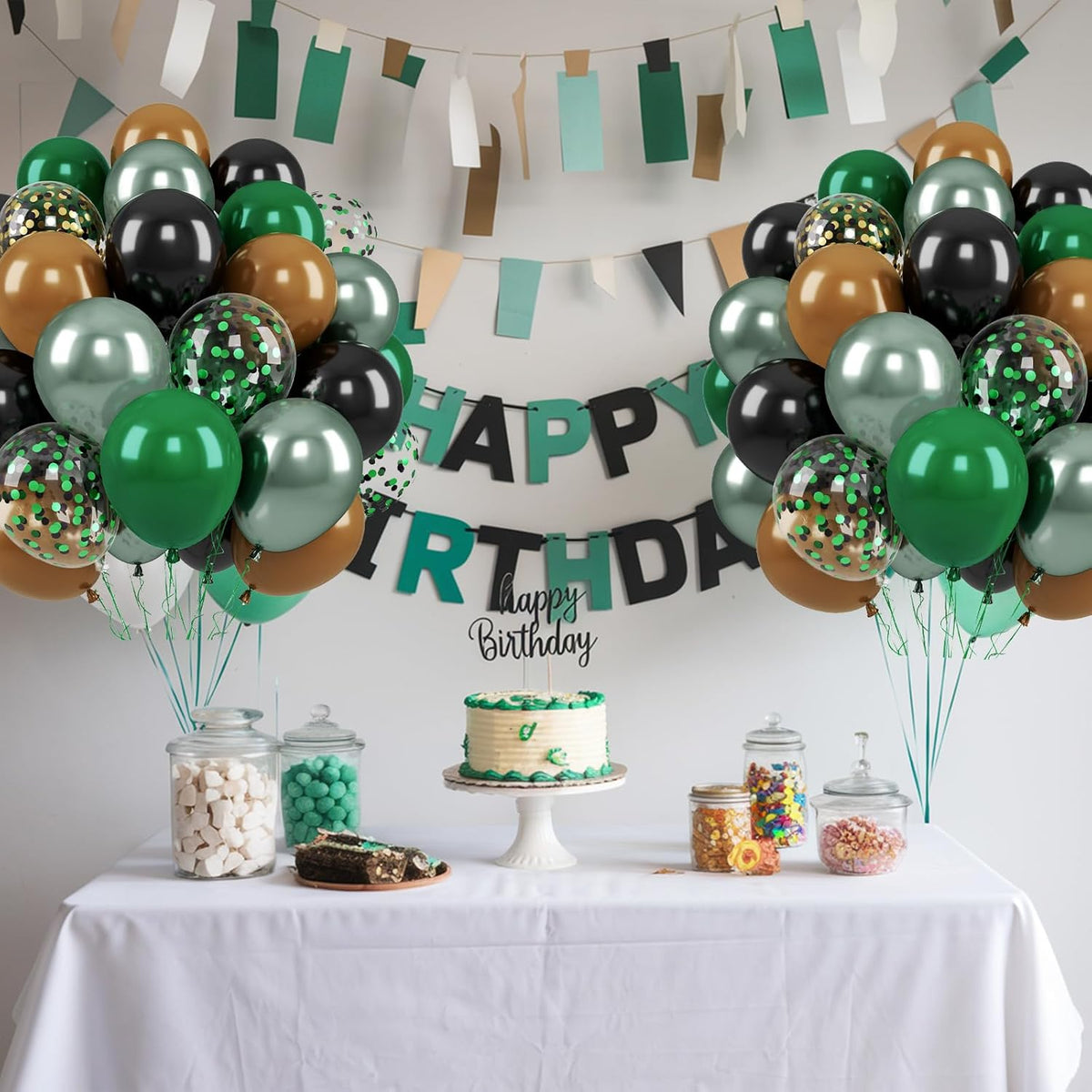 Paready Green and Brown Balloons, 50 Pcs Dark Green Black Confetti Balloon Retro Coffee Metallic