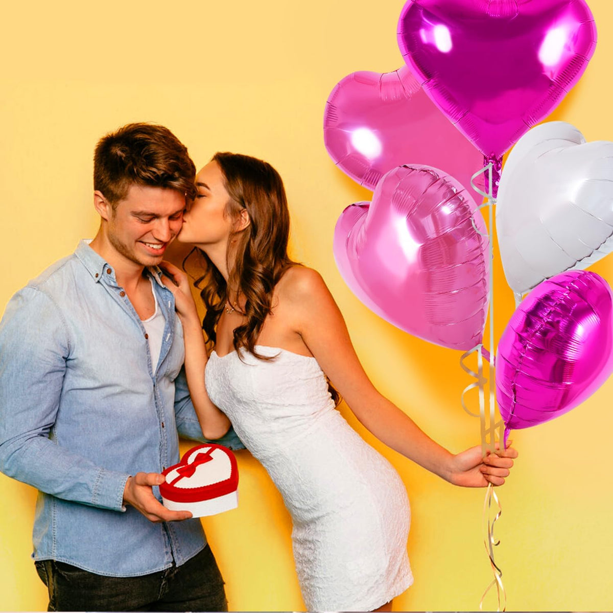 TONIFUL 30Pcs 18 Inch Pink White Heart Balloons Hot Pink Heart Shape Foil Mylar Balloons Decoration