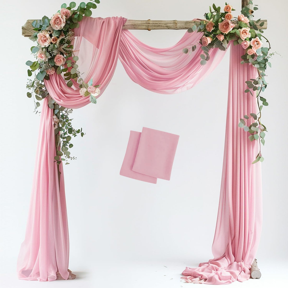 Wedding Arch Draping Fabric 2 Panels 28.7" x 20FT Blush Pink Sheer Chiffon Backdrop Drapes for