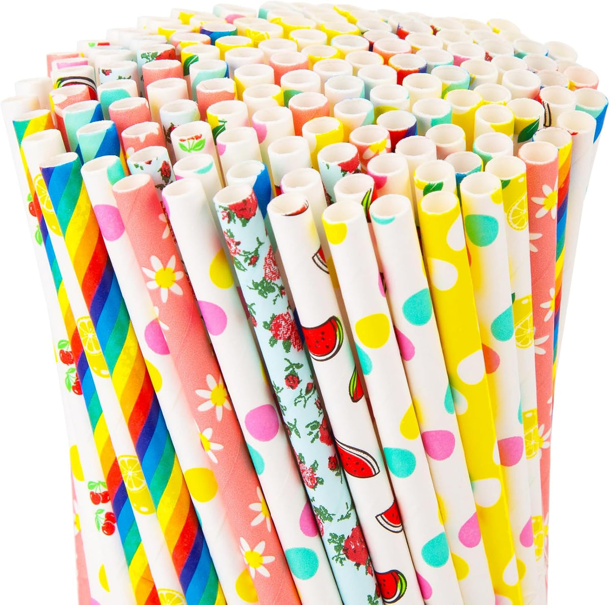 HAKACC 180PCS Paper Straws for Drinking, 9 Different Patterns Party Straws Disposable Drinking