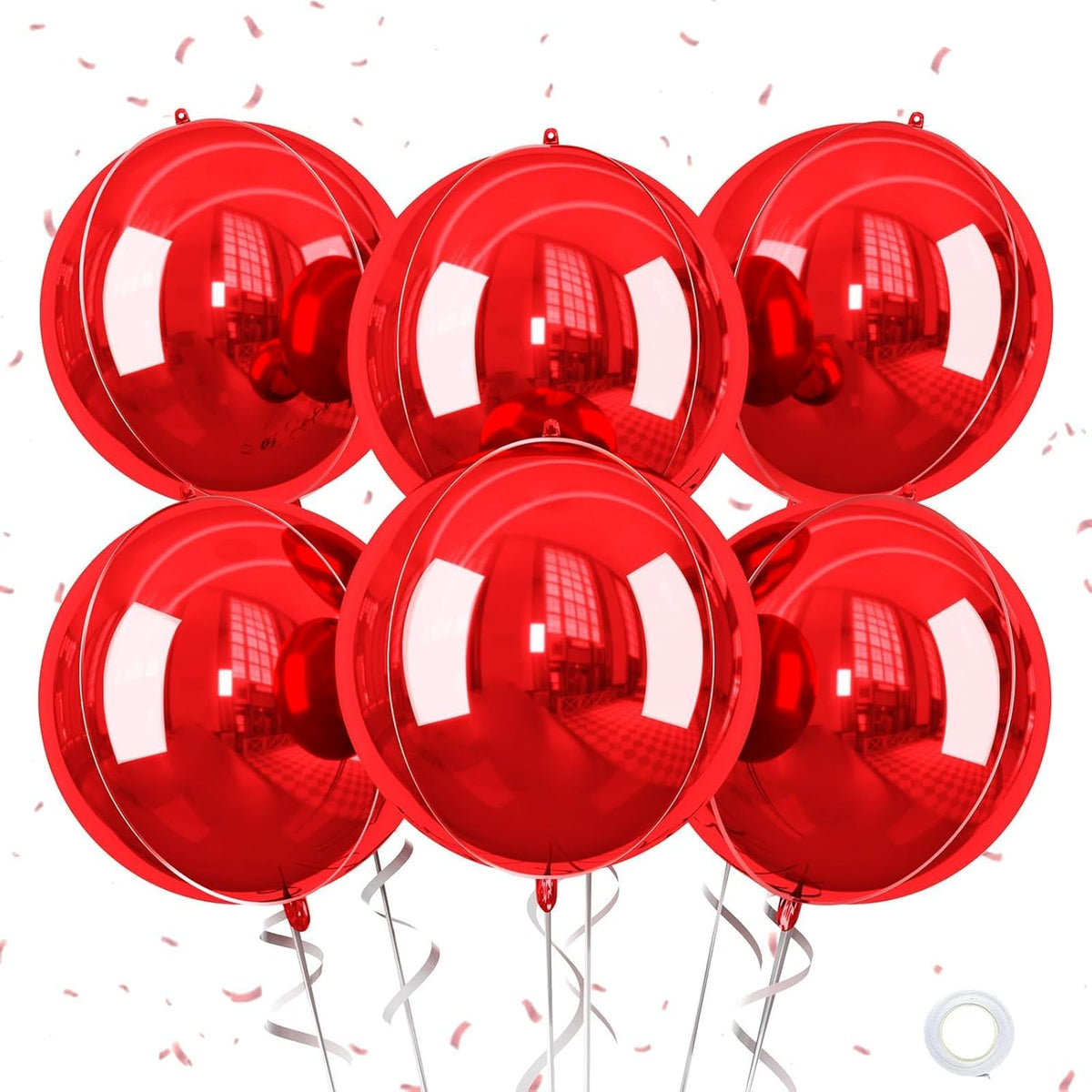 Red Giant 4D Foil Balloons, 6Pcs Large Metallic Round Balloons, 22 Inch Big Round Foil Balloon for
