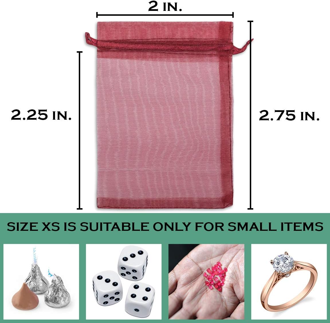 TheDisplayGuys 48-Pack 2" x 2-3/4" Maroon Sheer Organza Gift Bags with Drawstring, Jewelry Candy