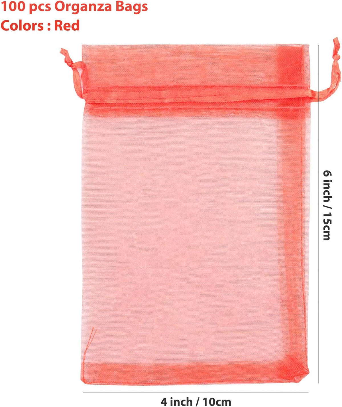 ANZNKU 100 Pack Organza Bags, 4 x 6 inch Small Bags, Favor Bags, Sheer Mesh Bags, Premium Red Gift