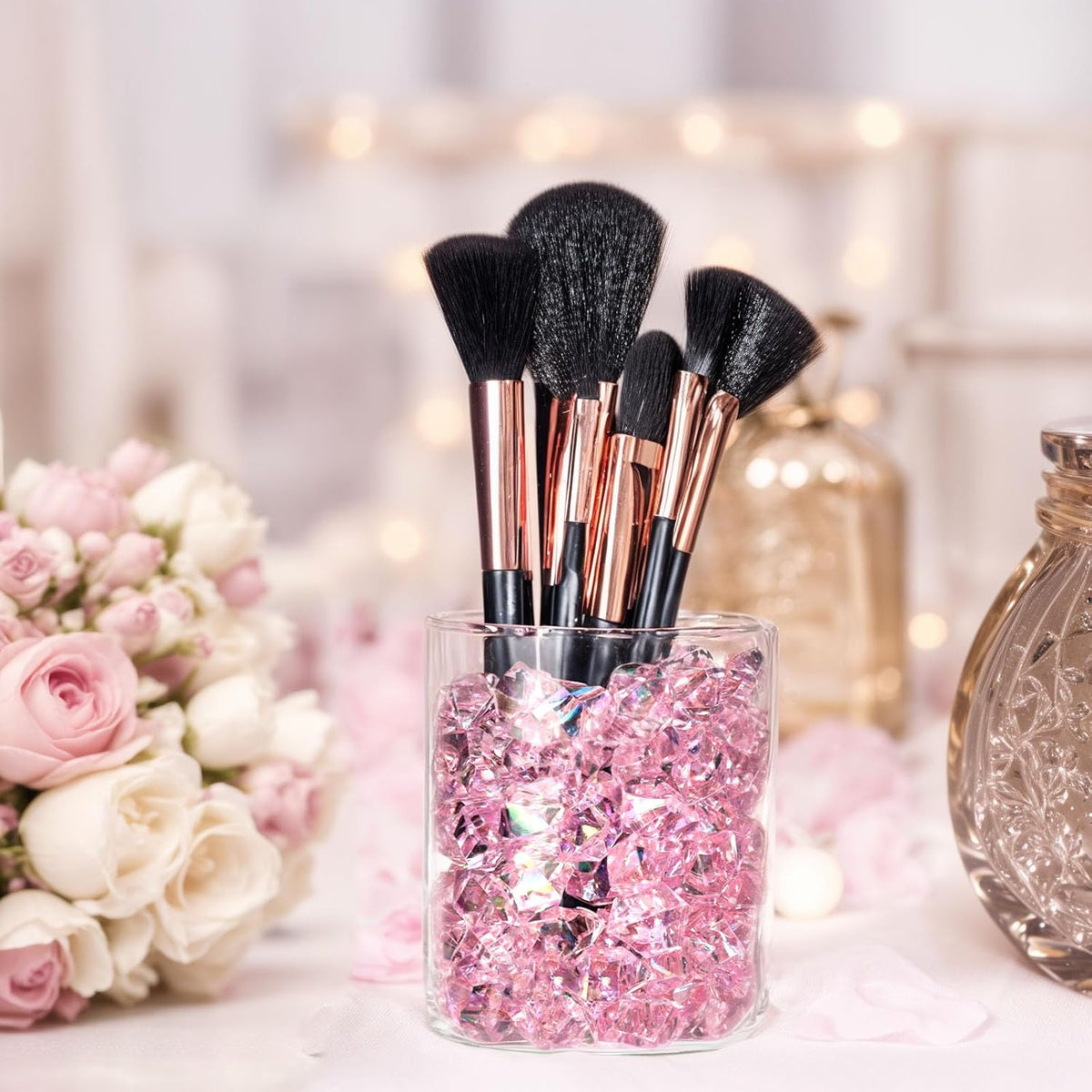 DomeStar Dazzling Pink Ice Rocks, 180PCS Holographic Acrylic Crushed Ice Sparkling Fake Diamonds
