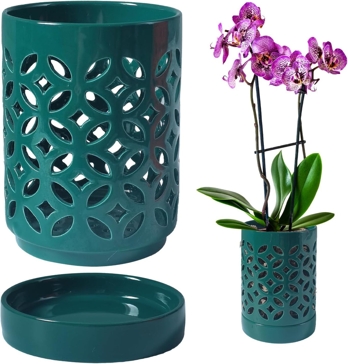 Orchid Pot 4 Inch, Orchid Pots with Holes & Saucers for Repotting, Breathable Slotted Orchid Pots