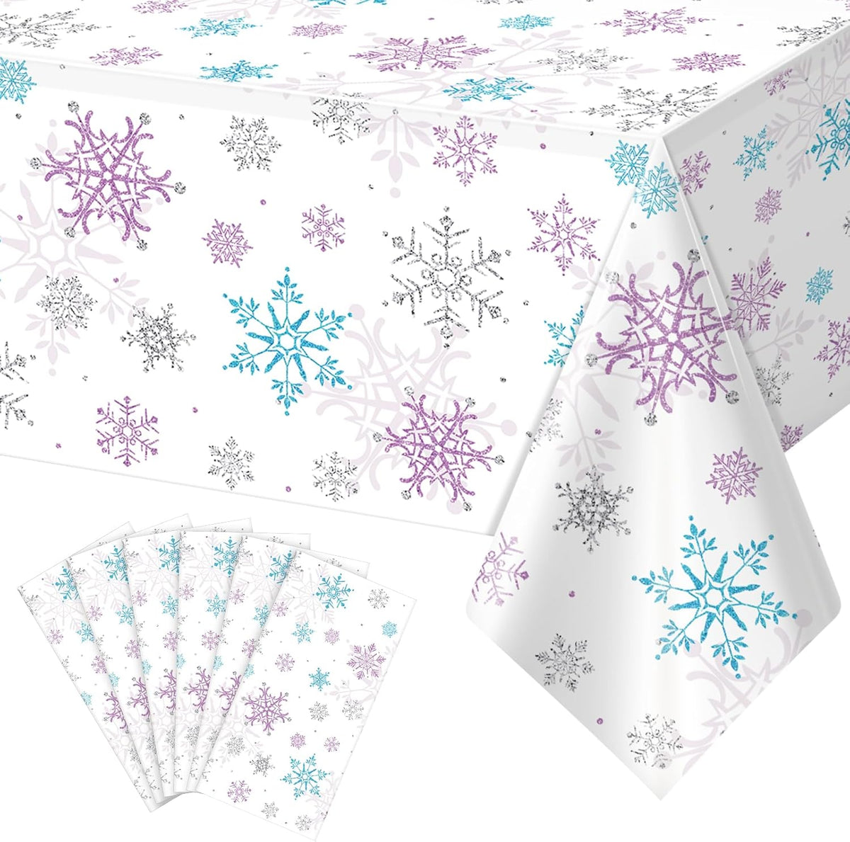 6 Pieces Christmas Snowflake Party Tablecloth Decorations,Plastic Purple and Blue Winter Wonderland
