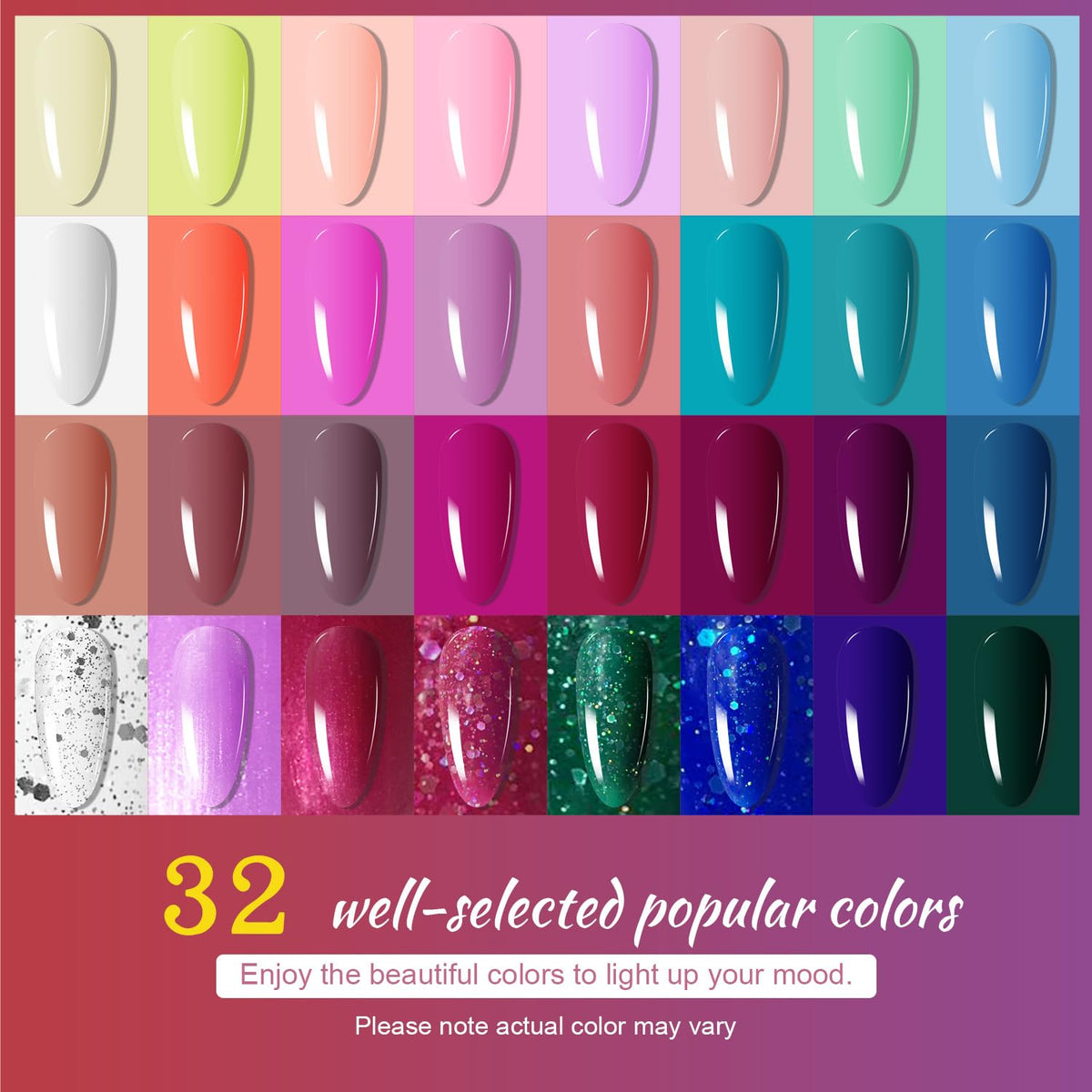 JODSONE Gel Nail Polish Kit with U V Light 32 Colors Gel Polish Set Soak Off Nail Kit Nail Art