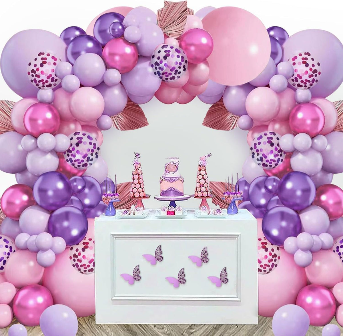 Pink and Purple Balloons,50Pcs 12 Inch Purple Pink Metallic Confetti Balloons with Ribbon for Girls
