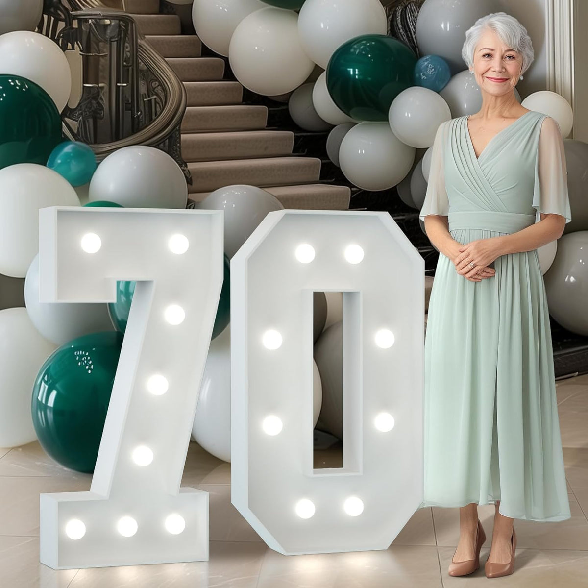 Marquee Numbers 3 Feet Tall Big Light Up Numbers 70th Birthday Decorations Women Men White