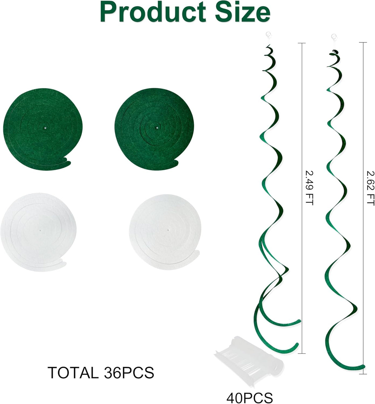 36 Pcs Green White Hanging Swirl Decorations Felt Swirl Streamer Spiral Ceiling Garland for
