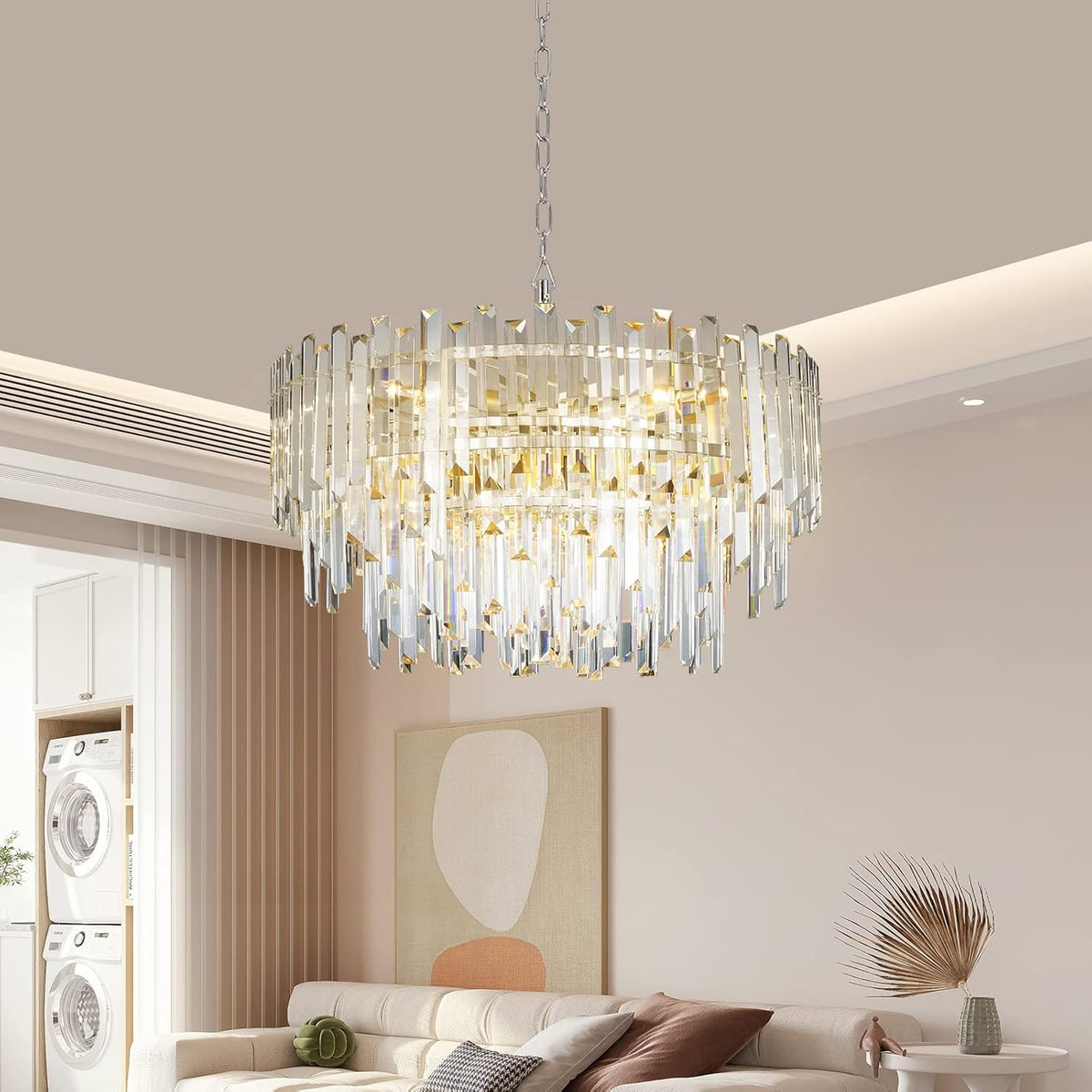 Crystal Chandelier Lighting 24'' Chrome for Dining Rooms Bedroom Foyer Entryway Ceiling Hanging