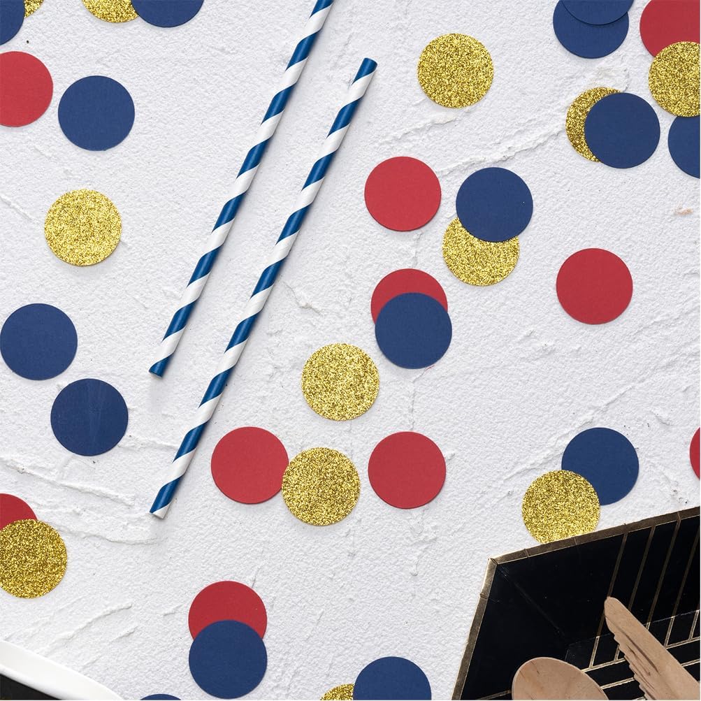 Gold Blue and Red Confetti Table Decoration for 4th July Graduation Birthday Theme Party,1.2 inch