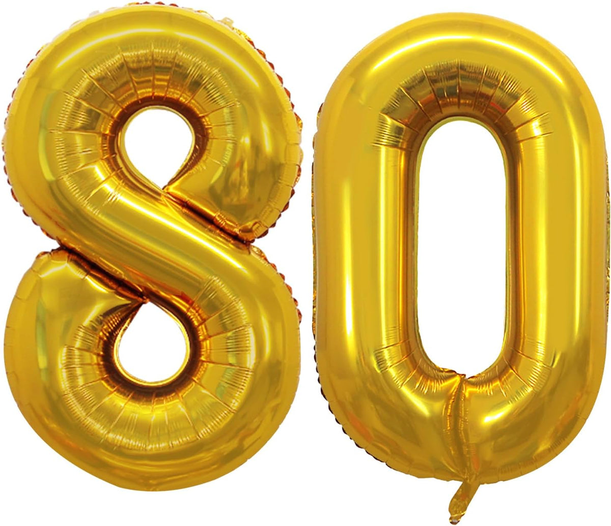 GOER Number 80 Balloons for 80th Birthday Party Decorations,42 Inch Jumbo Foil Helium Balloons for
