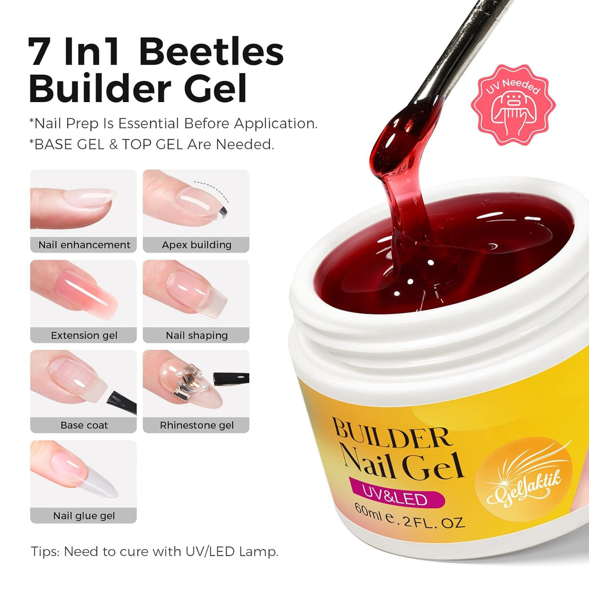Builder Gel for Nails, 60g Creamy Amber Hard Gel for Nail Extension with 10 Nail Forms