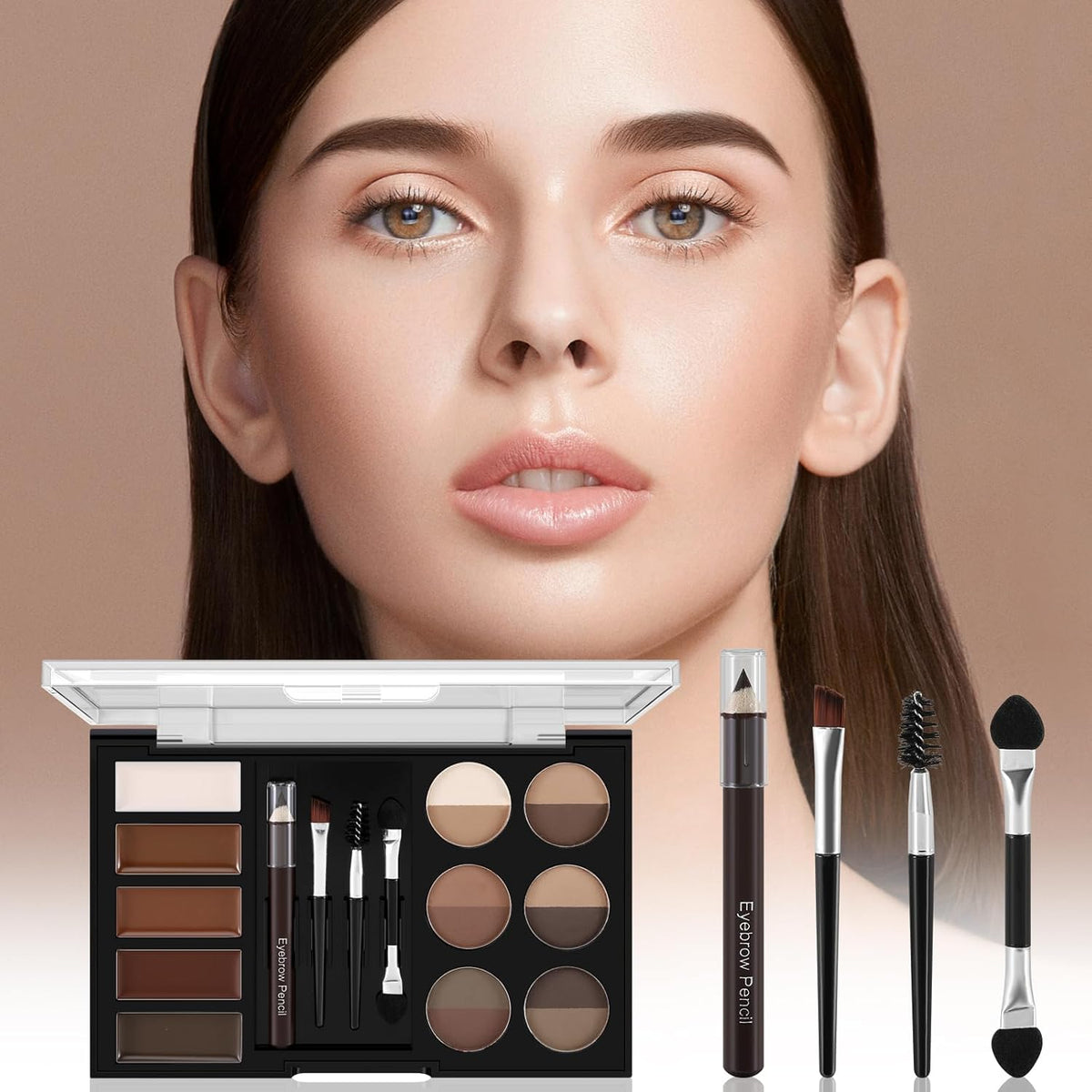 Eyebrow Powder Palette Set - 12 Colors, 5 Mascaras, 4 Stencils, Brush & Pencil, Volumizing Gel for