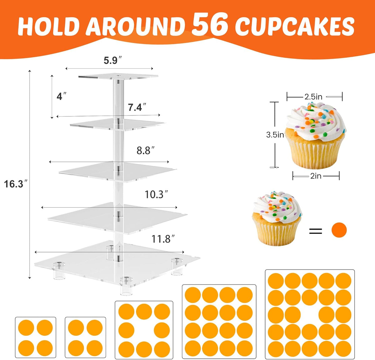 Cupcake Stand for 50 Cupcakes, 5 Tier Cupcake Holder, Large Clear Cupcake Tower, Acrylic Cupcake