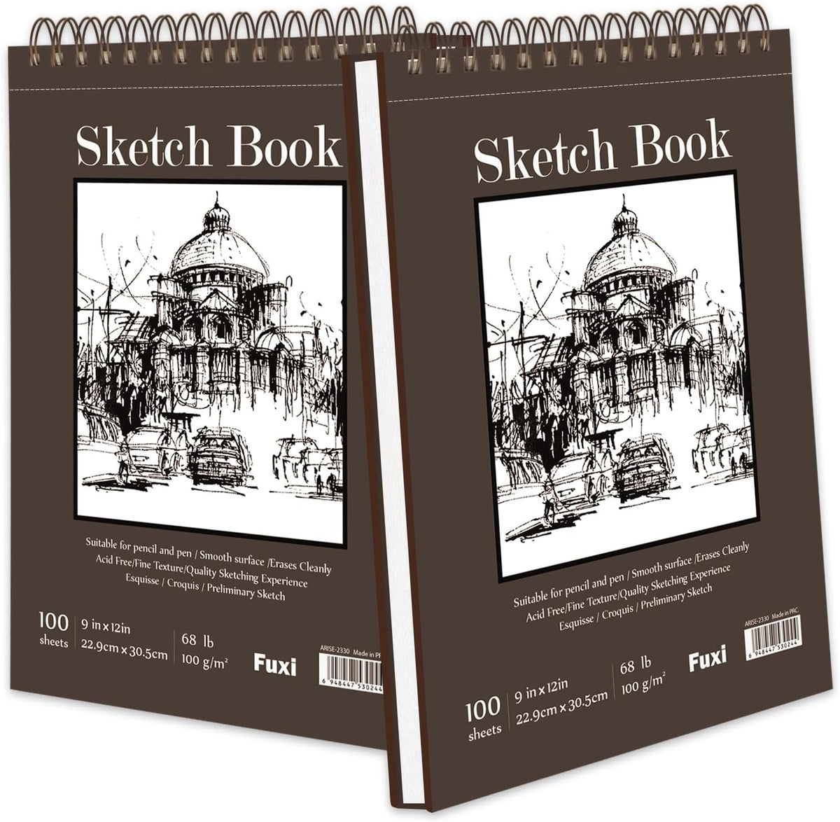 9" x 12" Sketch Book, Top Spiral Bound Sketch Pad, 2 Packs 100 Sheets Each (68lb/100gsm), Acid Free